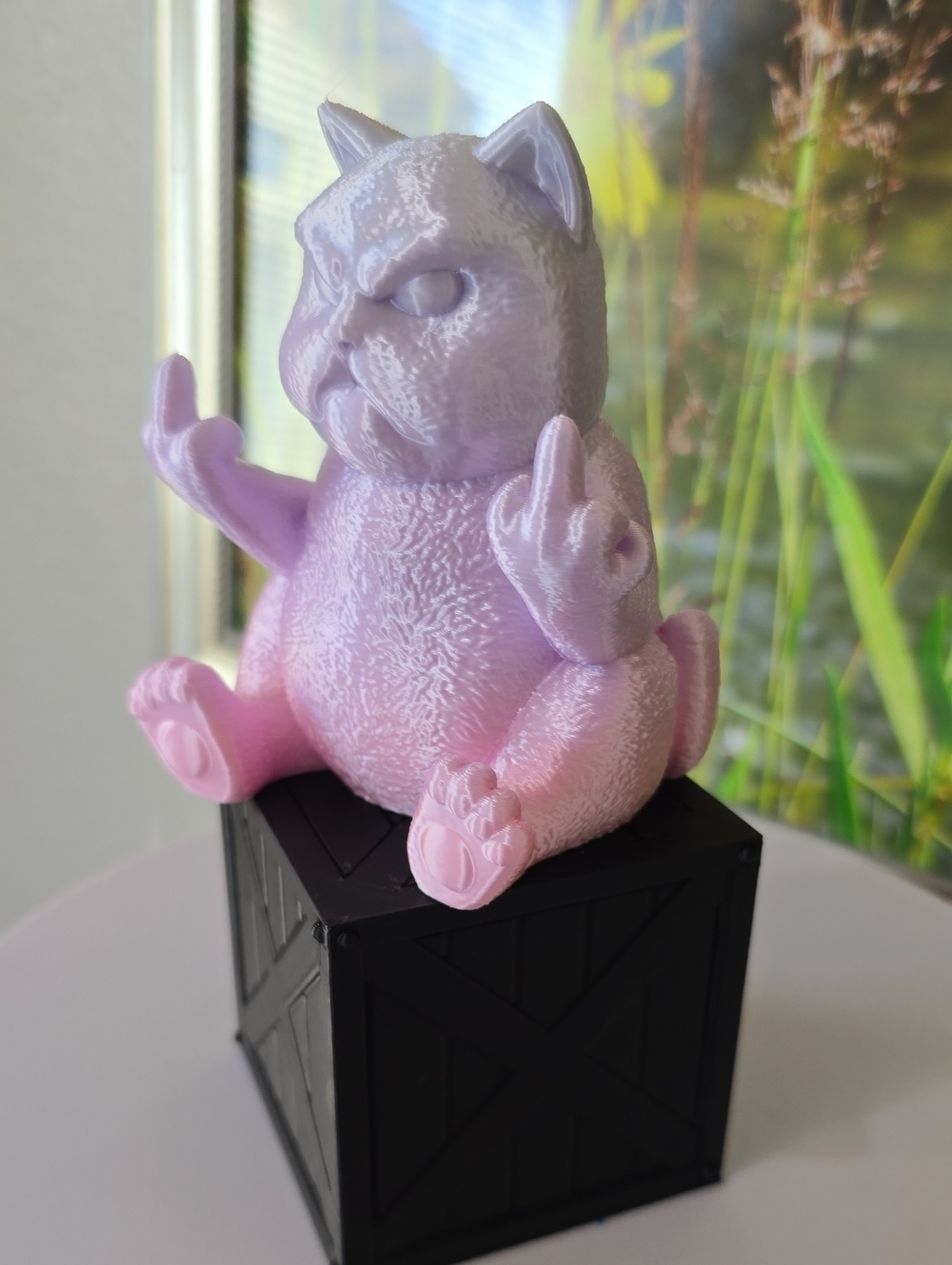 3D Printed Grumpy Cat Figurine on Crate Desk Decor Removable Cat IK3D - Picture 7 of 9